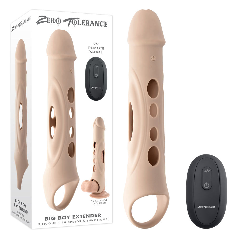 Zero Tolerance BIG BOY EXTENDER - Light - Flesh USB Rechargeable Vibrating Penis Extension Sleeve - Hush Store Sydney 