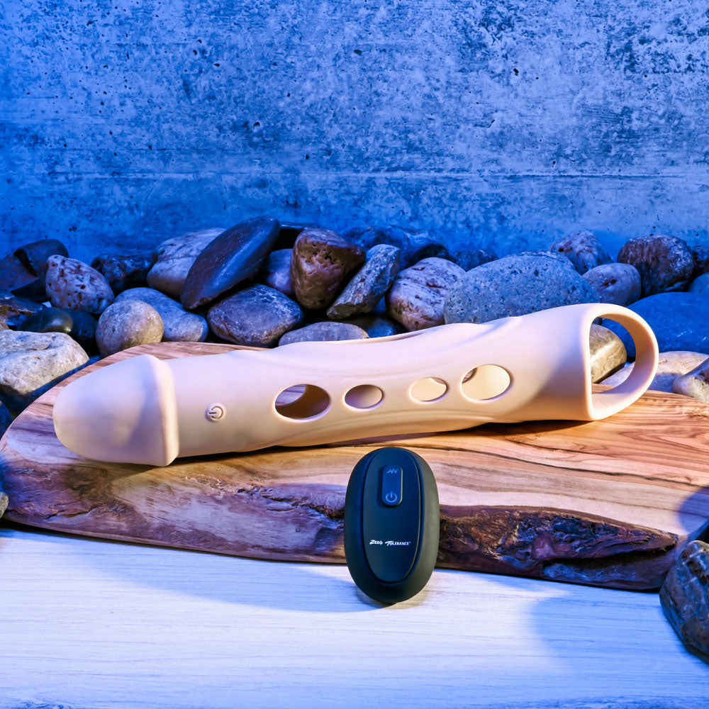 Zero Tolerance BIG BOY EXTENDER - Light - Flesh USB Rechargeable Vibrating Penis Extension Sleeve - Hush Store Sydney 