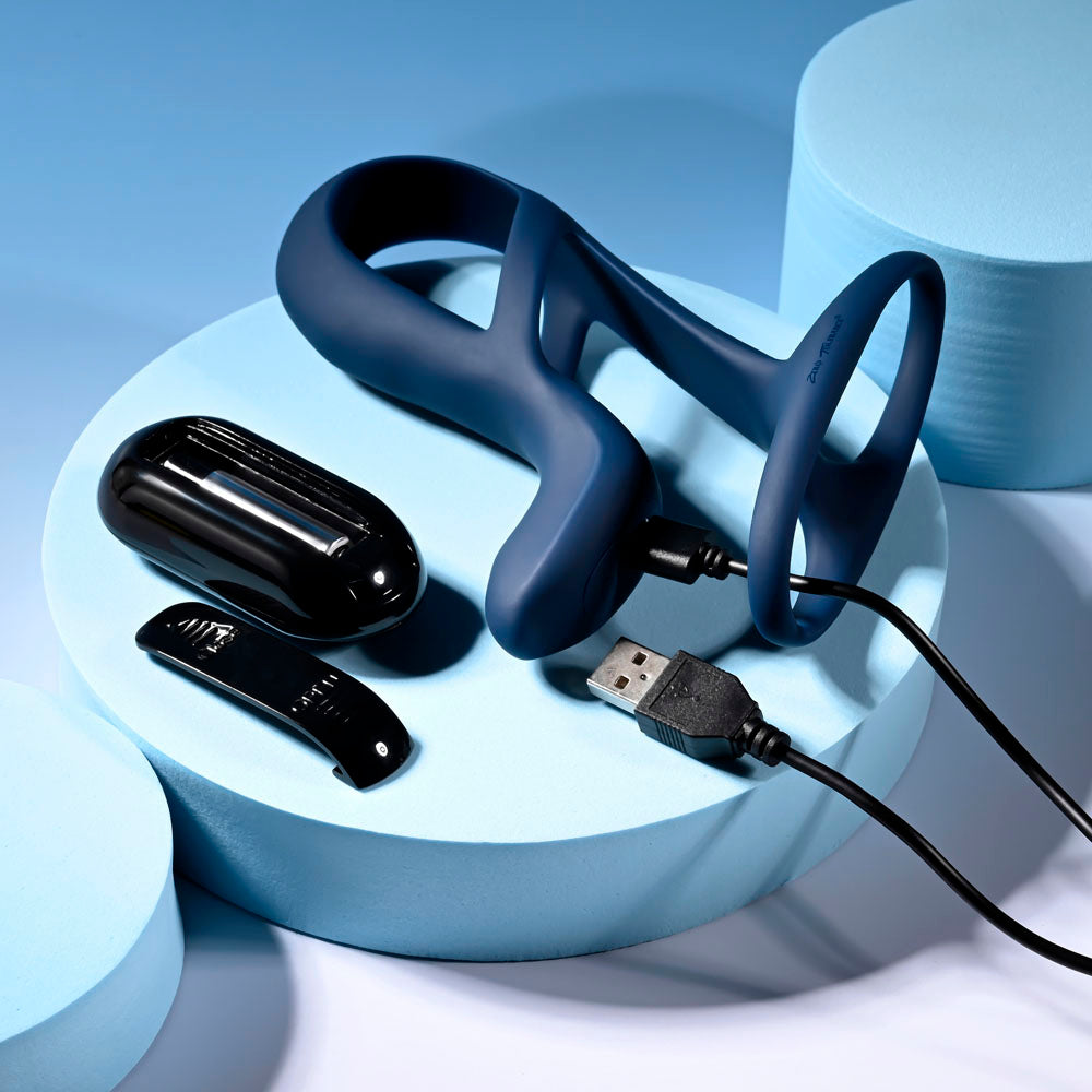 Zero Tolerance BIG TIME - Navy Blue USB Rechargeable Vibrating Penis Sleeve with Wireless Remote