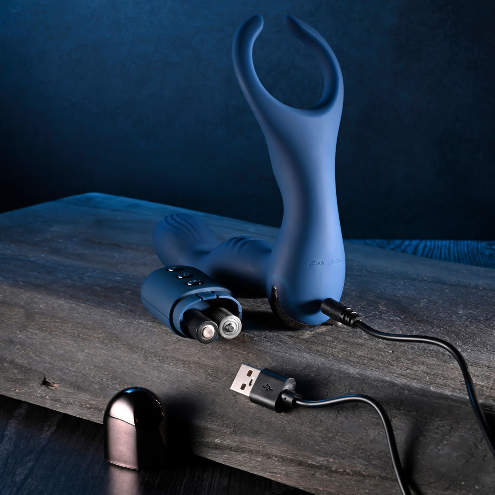 Zero Tolerance BY ALL MEANS - Blue 13.4 cm USB Rechargeable Prostate Massager with Cock Ring - Hush Store Sydney 