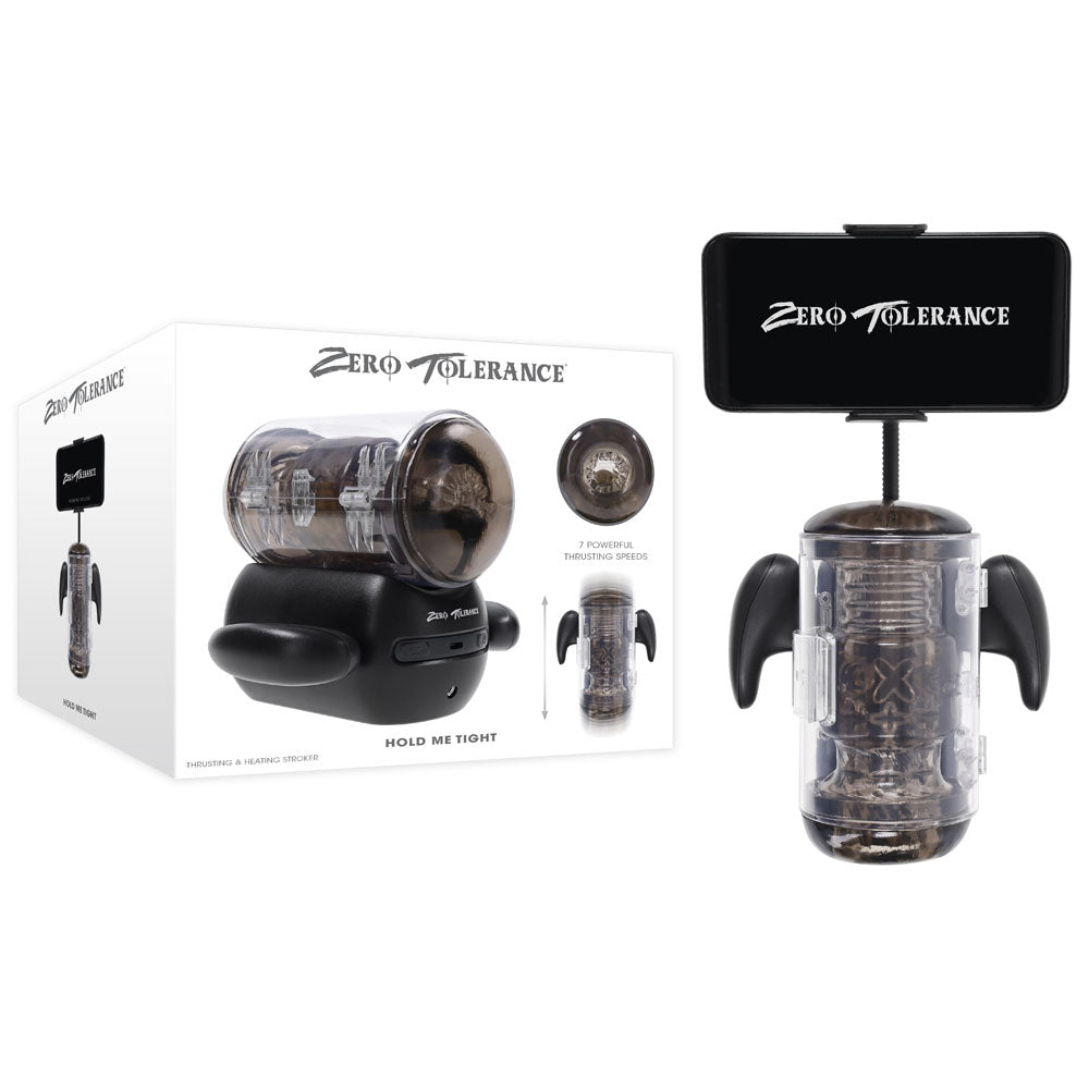 Zero Tolerance HOLD ME TIGHT - Black USB Rechargeable Vibrating Auto Stroker with Phone Holder - Hush Store Sydney 